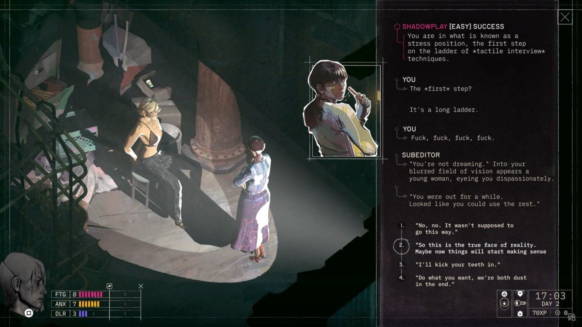 The player tied up and talking to their "subeditor" in Zero Parades - For Dead Spies, shown during the State of Play in September 2025